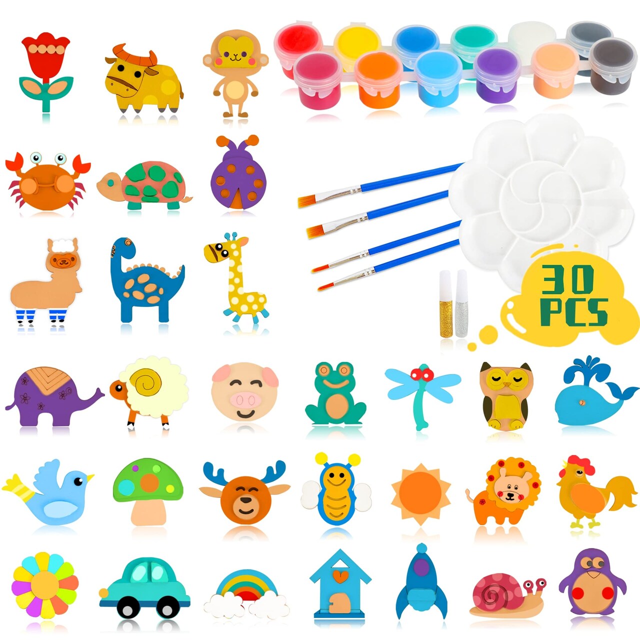 30 Wooden Magnet Painting Craft Kit, Paint Your Own Easter Art and Craft Supplies, Basket Stuffers Party Favors for Boys Girls, Classroom Prize Goodie Bag Gifts